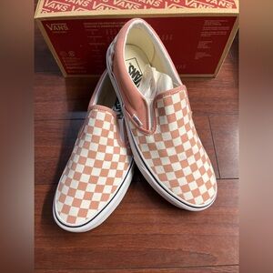 Mens 11 Vans Classic Slip On Checkerboard Rose Dawn Shoe Low Top New HALF BOX